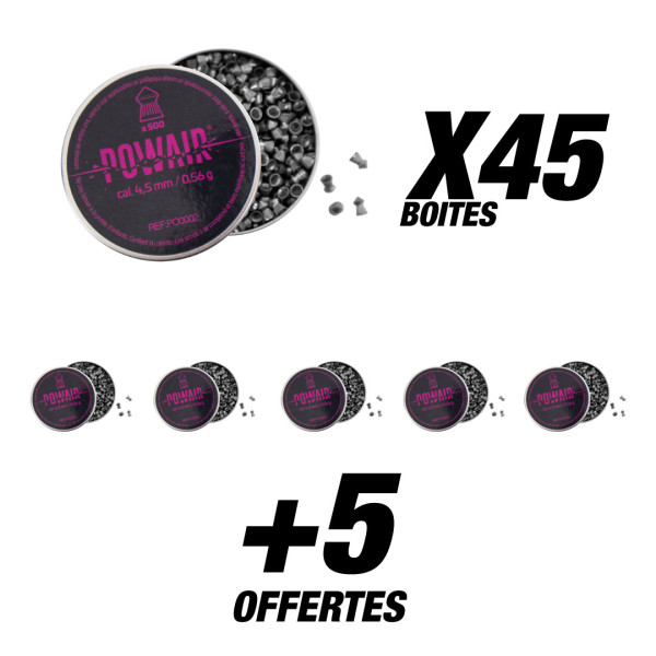 Pack 25 000 plombs pointus Powair 4,5 mm - 50 boîtes