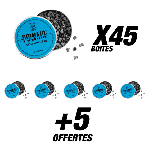 Pack 12 500 plombs plats Powair 5,5 mm - 50 boîtes