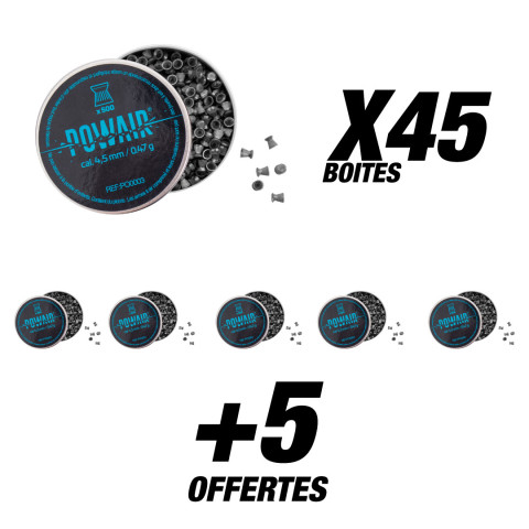 Pack 25 000 plombs plats Powair 4,5 mm - 50 boîtes
